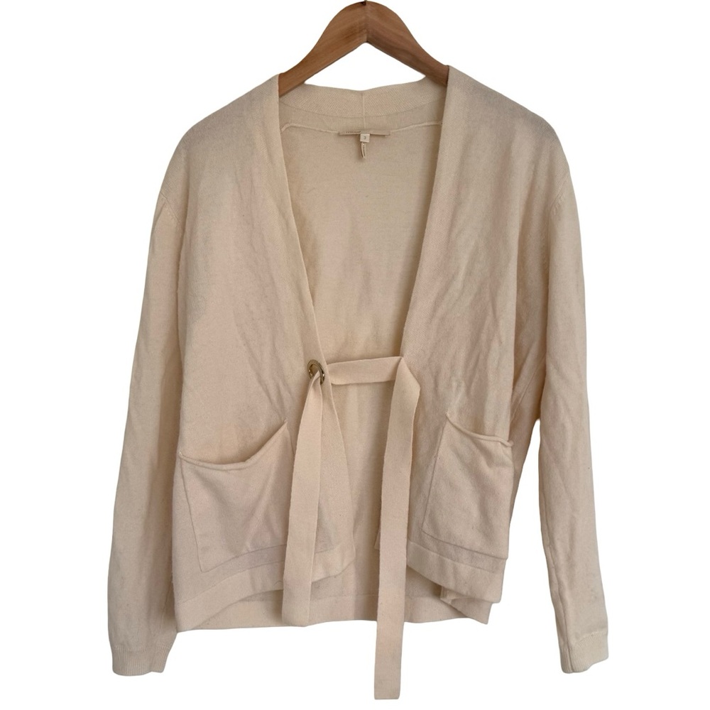 Maje Wool Cashmere Blend Cardigan Tie Closure Size 3 Large L Ivory Cream